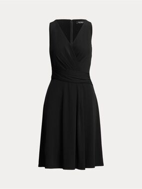 Ralph Lauren Black Sleeveless Faux-Wrap Midi Dress